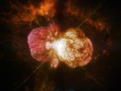 Eta Carinae's great eruption in the 1840s created the billowing Homunculus Nebula, imaged here by Hubble. Now about a light-year long, the expanding cloud contains enough material to make at least 10 copies of our sun. Astronomers cannot yet explain what caused this eruption. Image Credit: NASA, ESA, and the Hubble SM4 ERO Team
