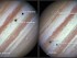 Three of Jupiter's largest moons move across its face.